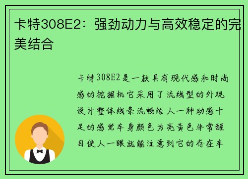 卡特308E2：强劲动力与高效稳定的完美结合