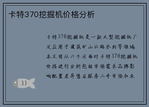 卡特370挖掘机价格分析